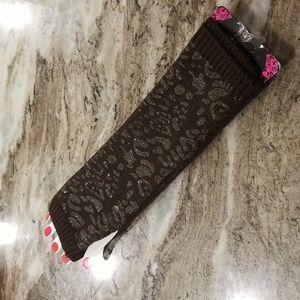 NEW Fingerless Knit Gloves Sparkle and Glitz Brown